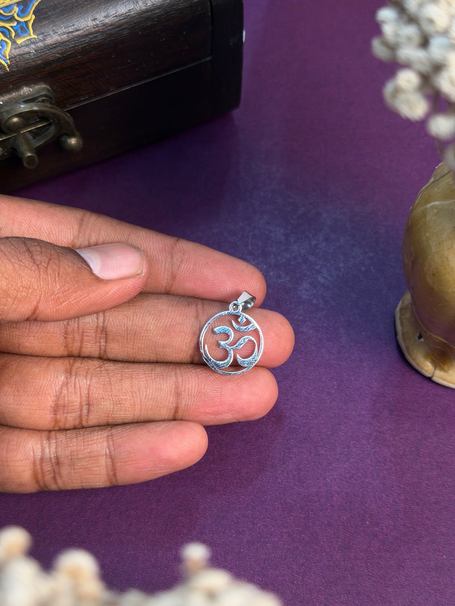 Aum stainless steel pendant with hook