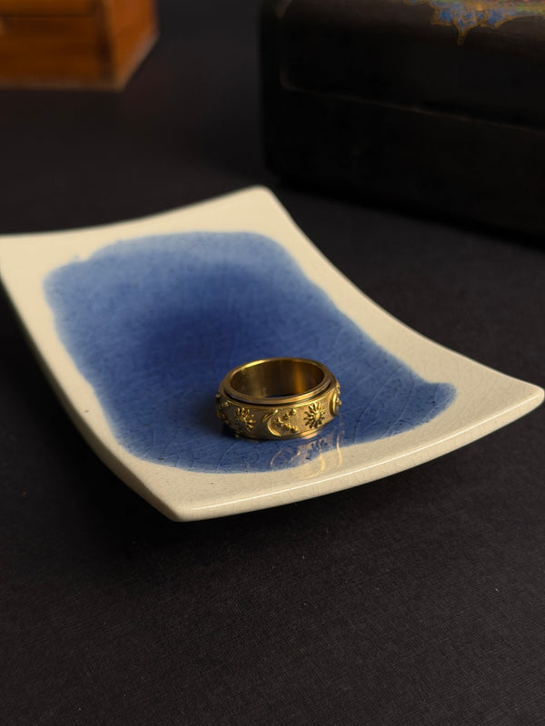 Sun and moon rotating 18k gold plated ring