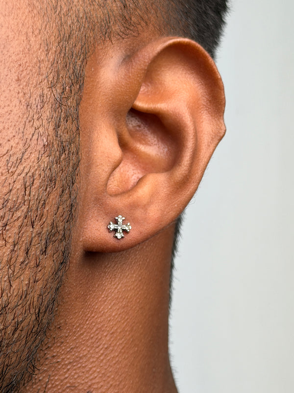 White stone cross square stud