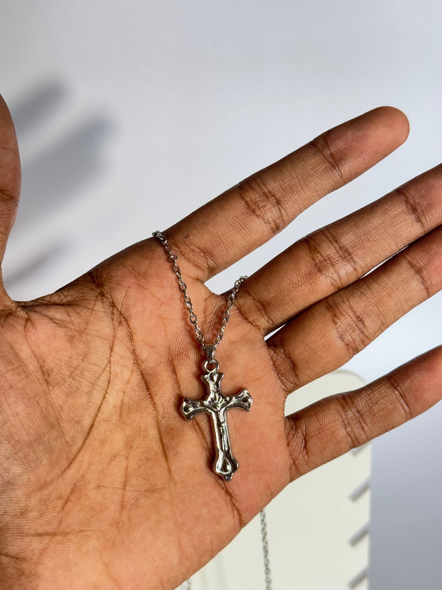 Cross stainless steel medium size silver necklace