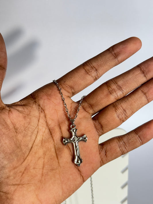Cross stainless steel medium size silver necklace