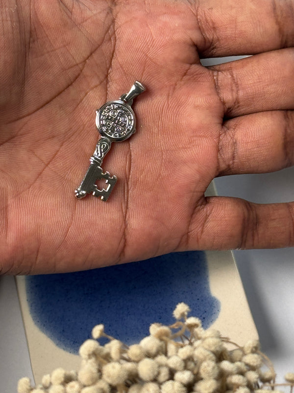 Key stainless steel silver pendant with hook