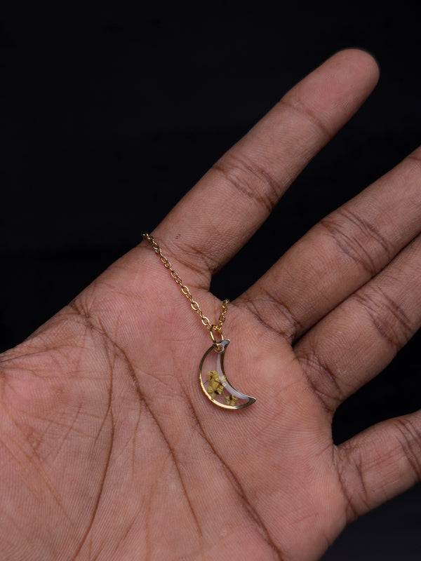 Yellow Queen annes lace moon shape 18k gold plated necklace