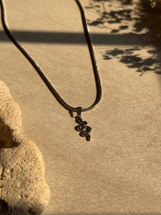 Minimal Snake pendant  stainless steel silver necklace  45 cm fixed size