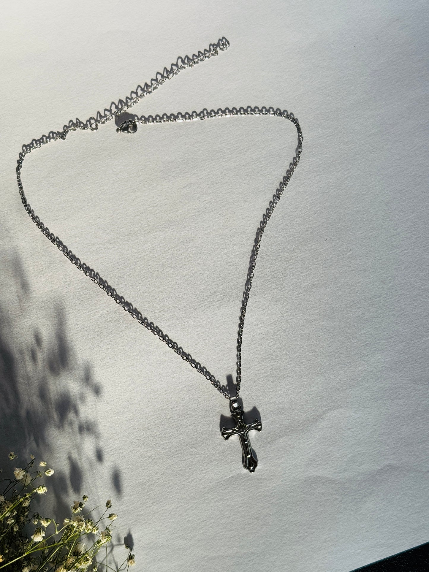 Cross stainless steel medium size silver necklace
