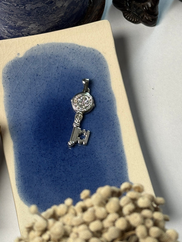 Key stainless steel silver pendant with hook