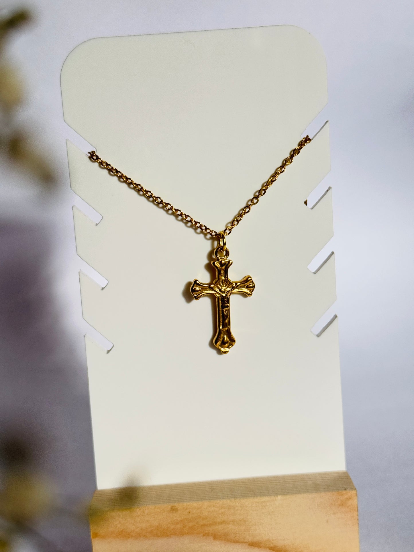 18k gold plated cross stainless steel medium size necklace