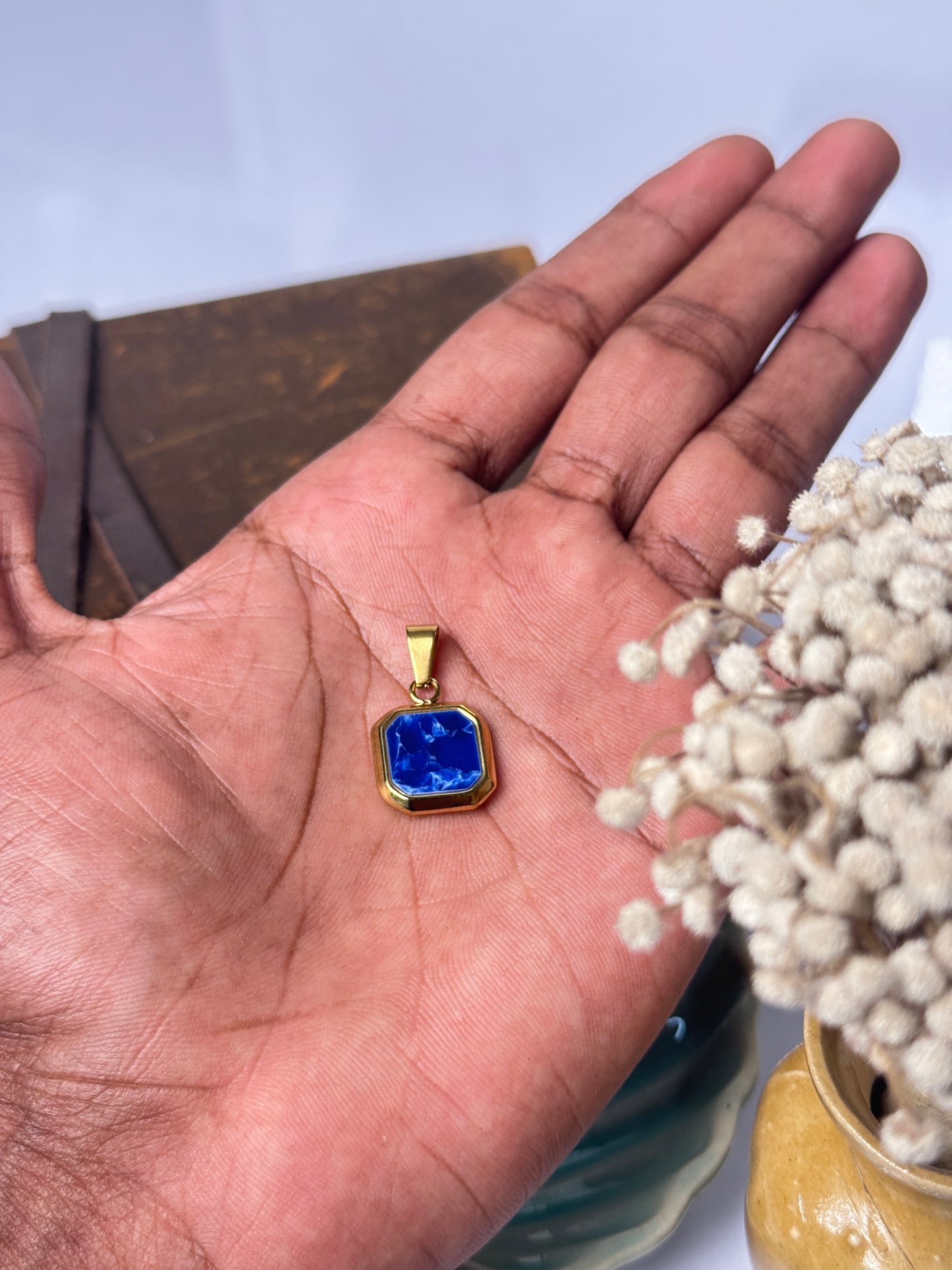 Golden blue stainless steel pendant