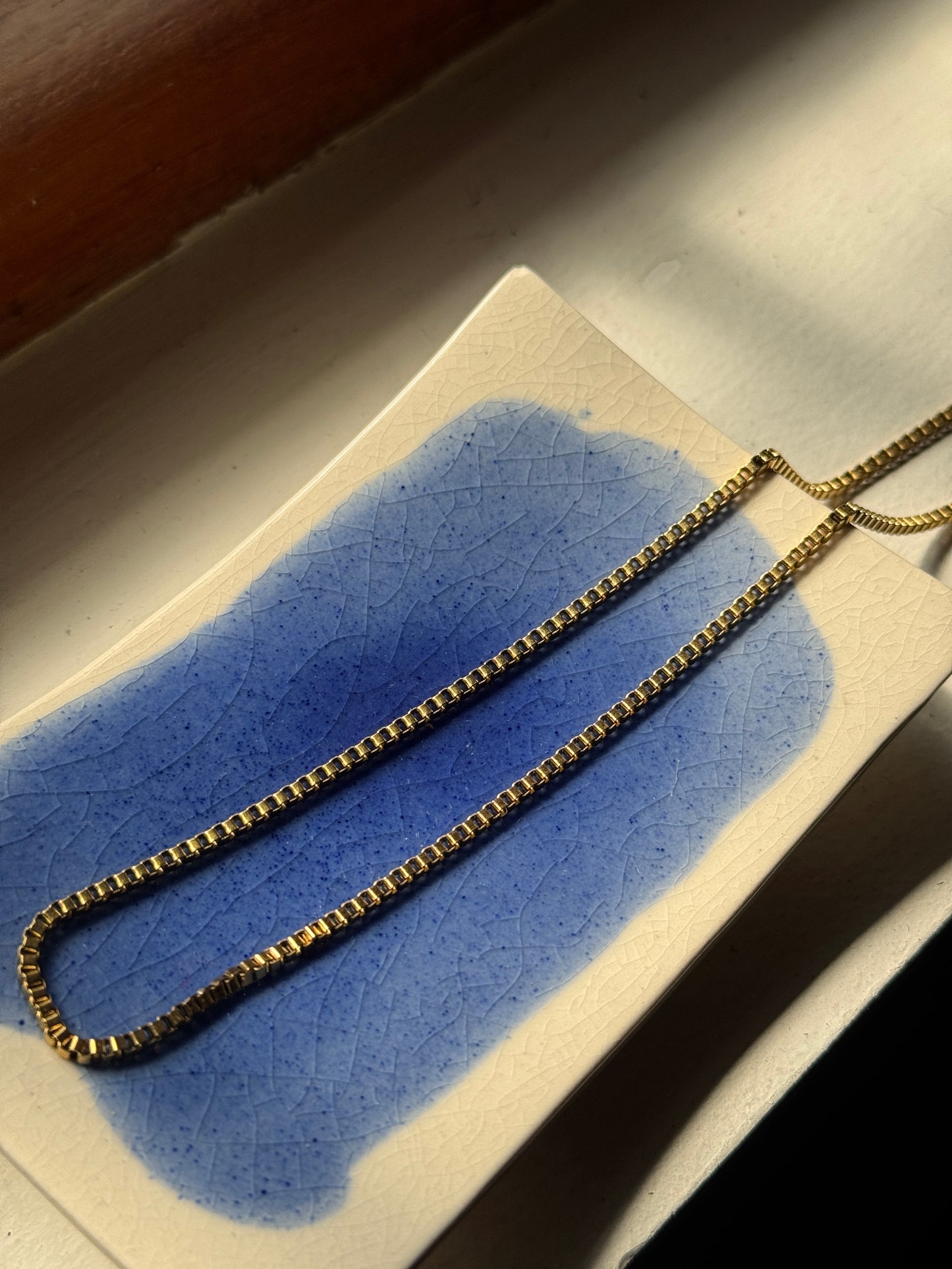Square box stainless steel 18k gold plated  chain 52.5 cm x 2mm