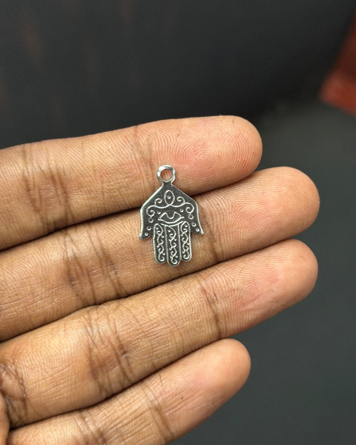 Hamsa hand  small silverstainless steel pendant with hook