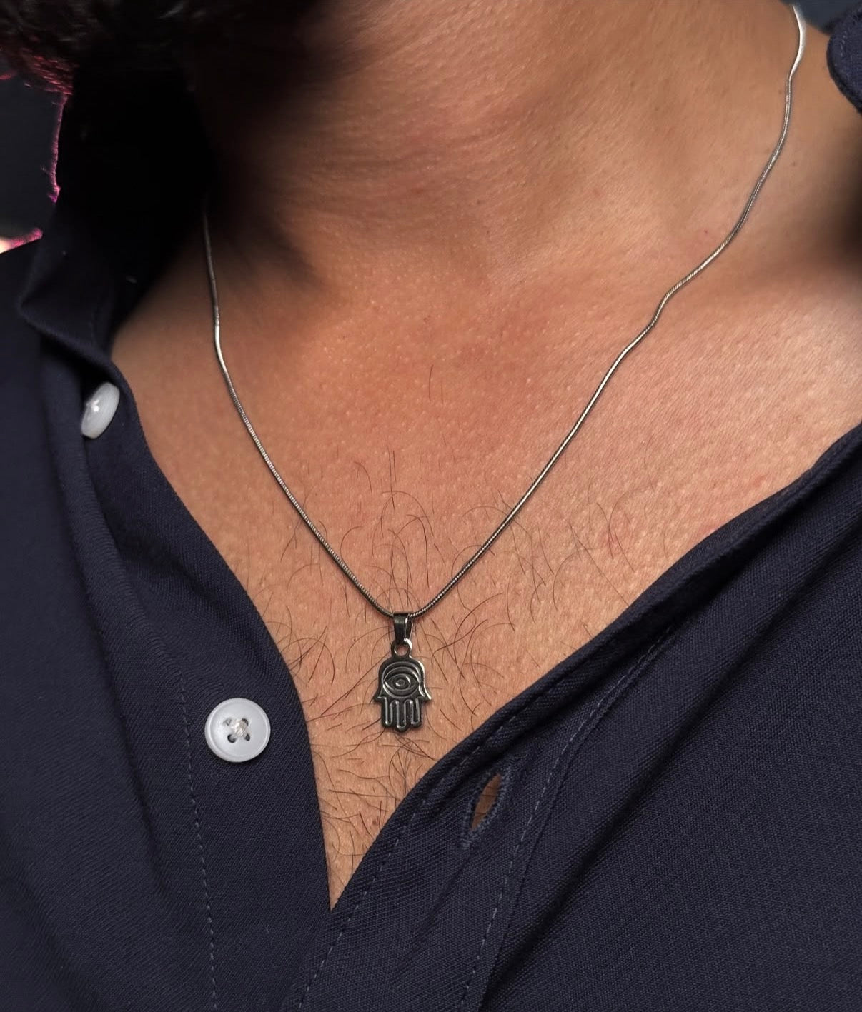 Hamsa hand small stainless steel necklace