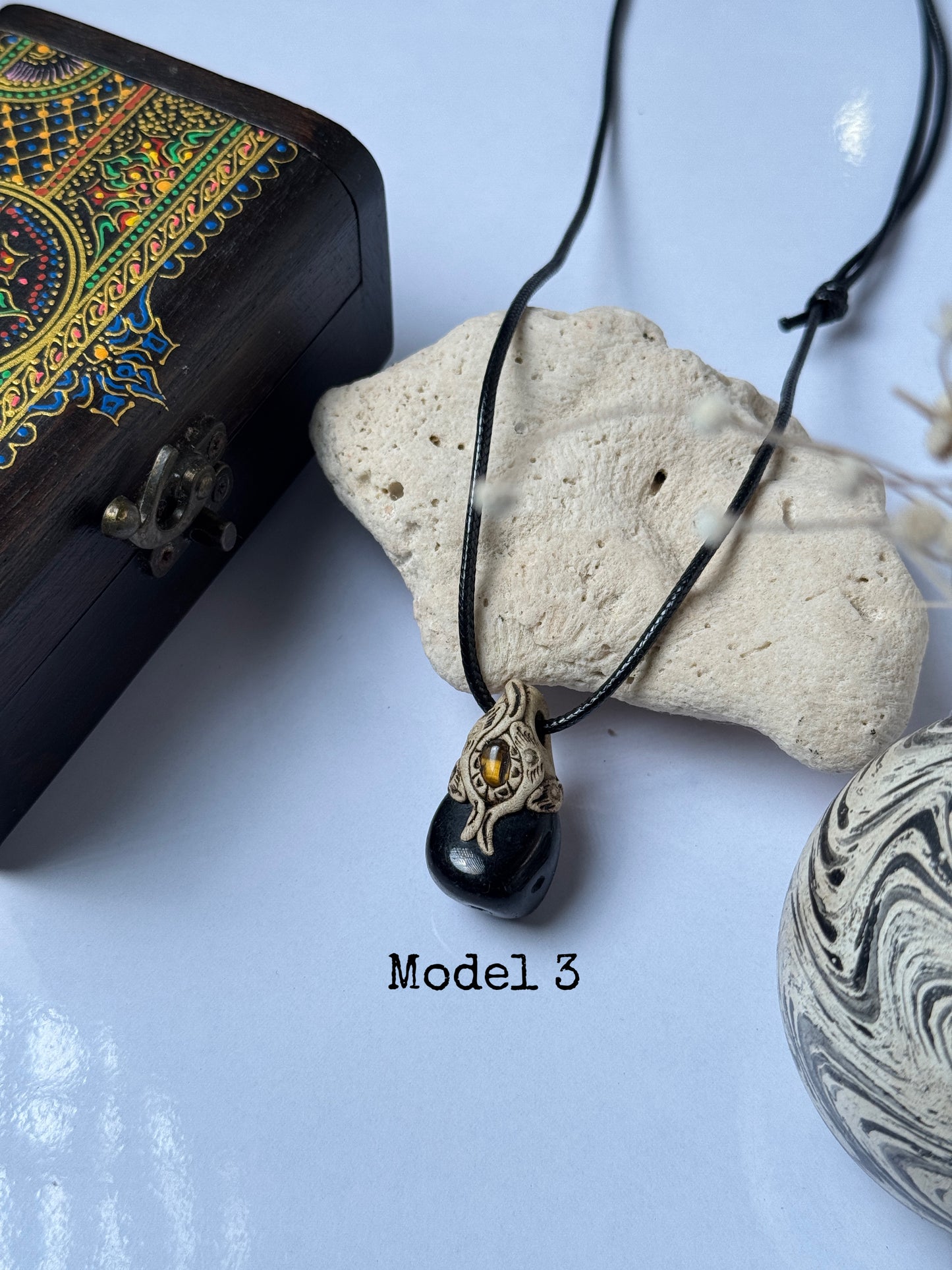 Black agate  clay necklace