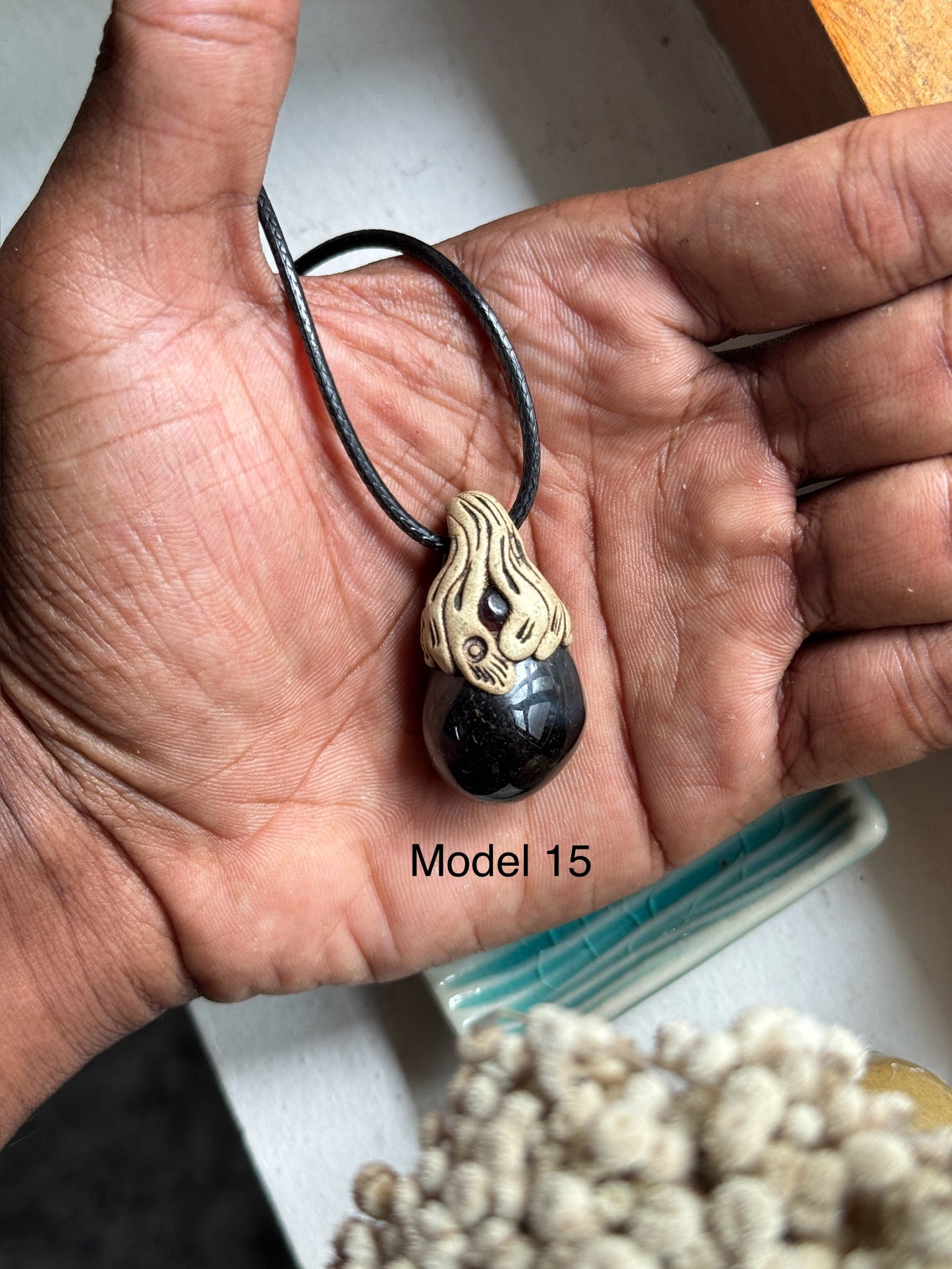 Black onyx clay necklace