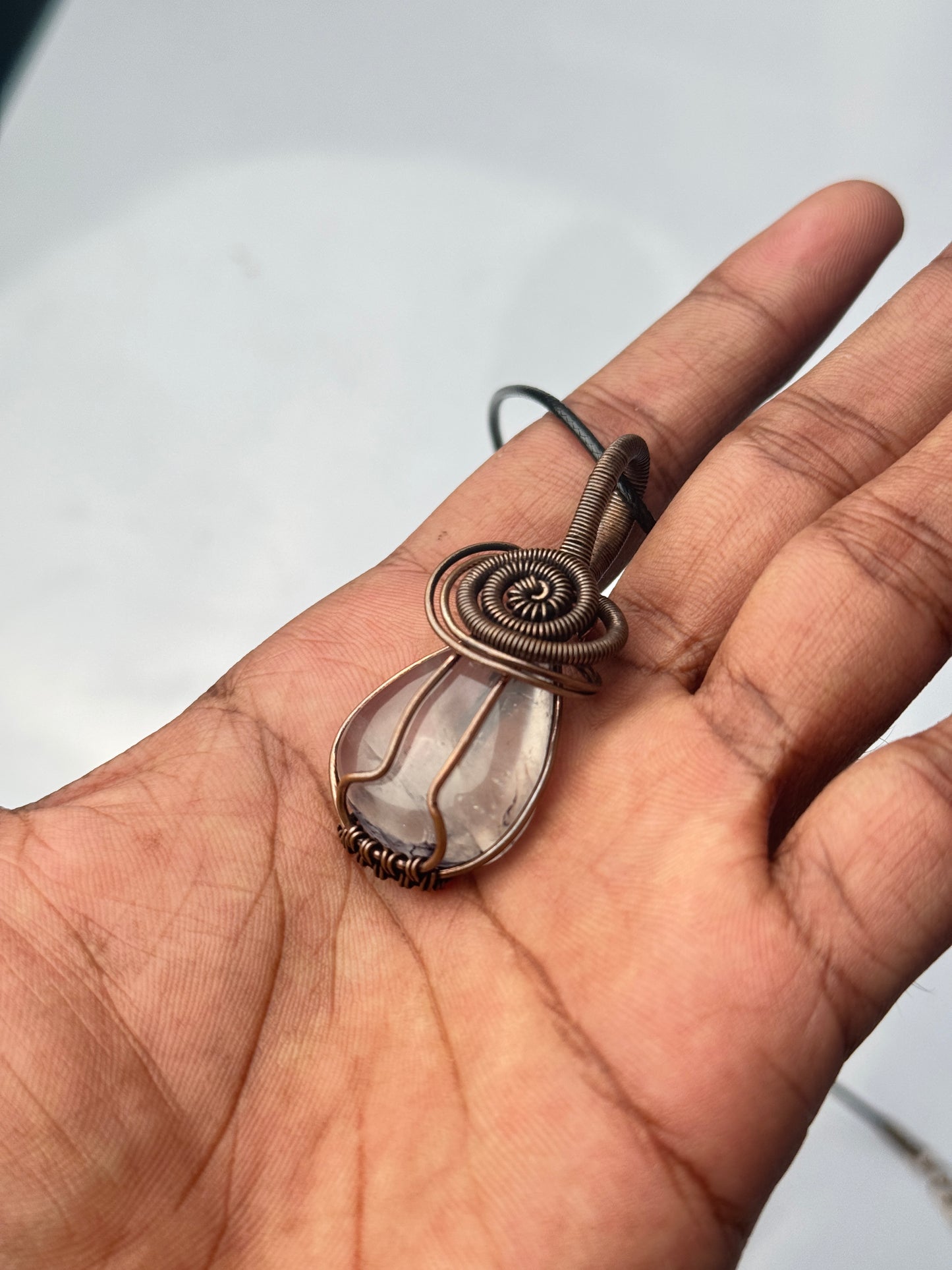 Clear quartz copper wire wrapped necklace