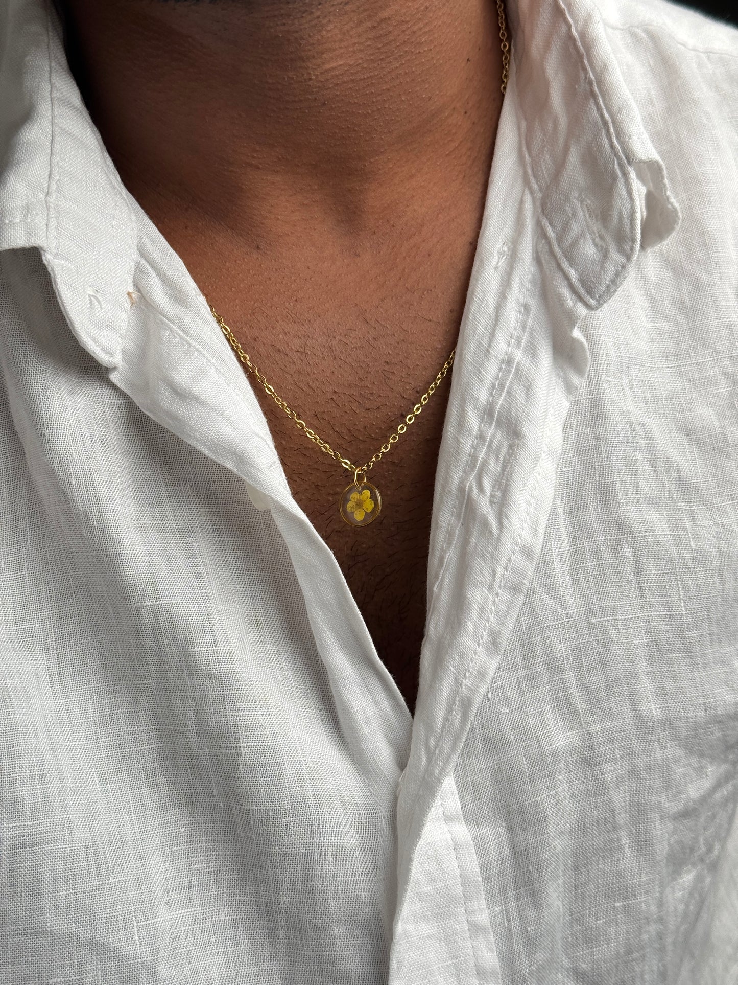 Yellow Plum flower yellow minimal 18k gold plated stainless steel necklace
