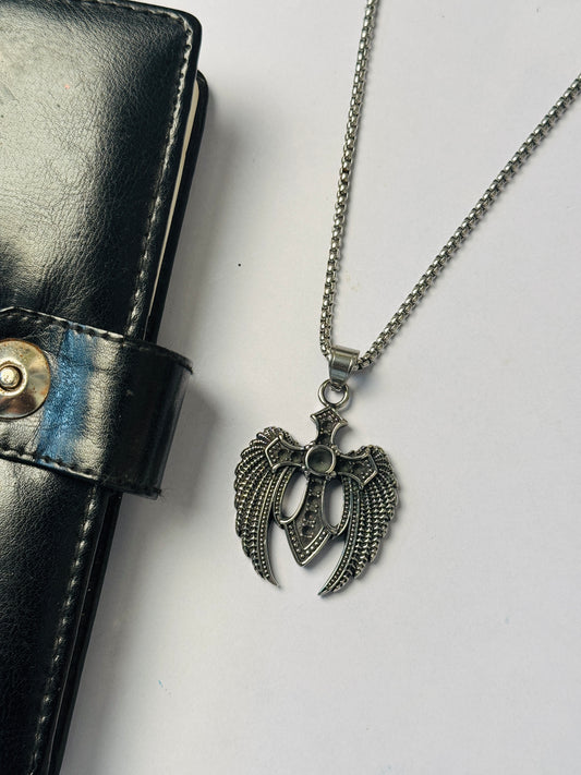 Cross  with wings premium stainless steel 60 cm chain