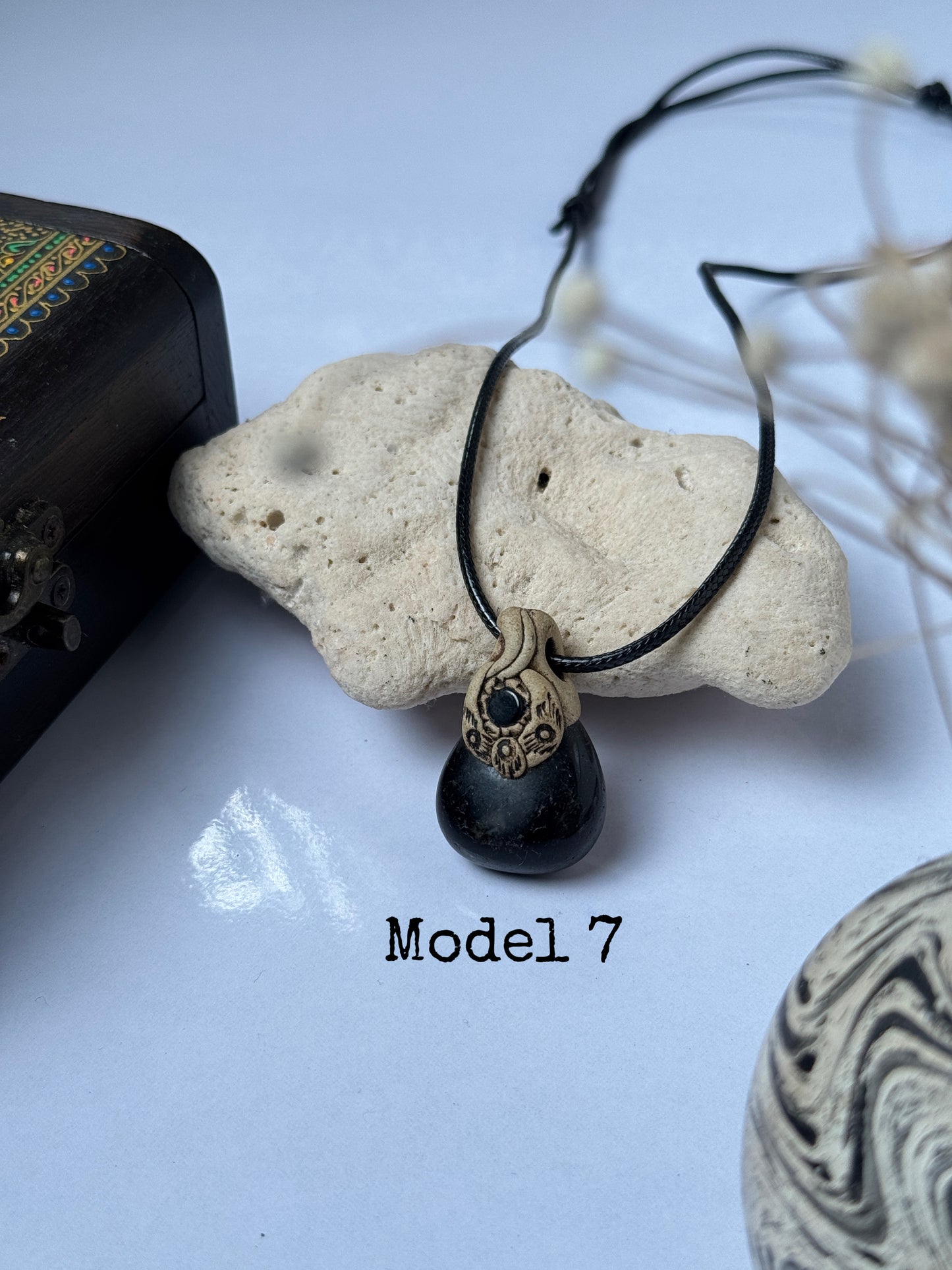 Black agate  clay necklace