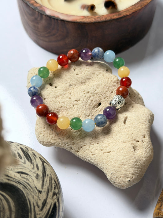 7 chakra natural stone bracelet with buddha