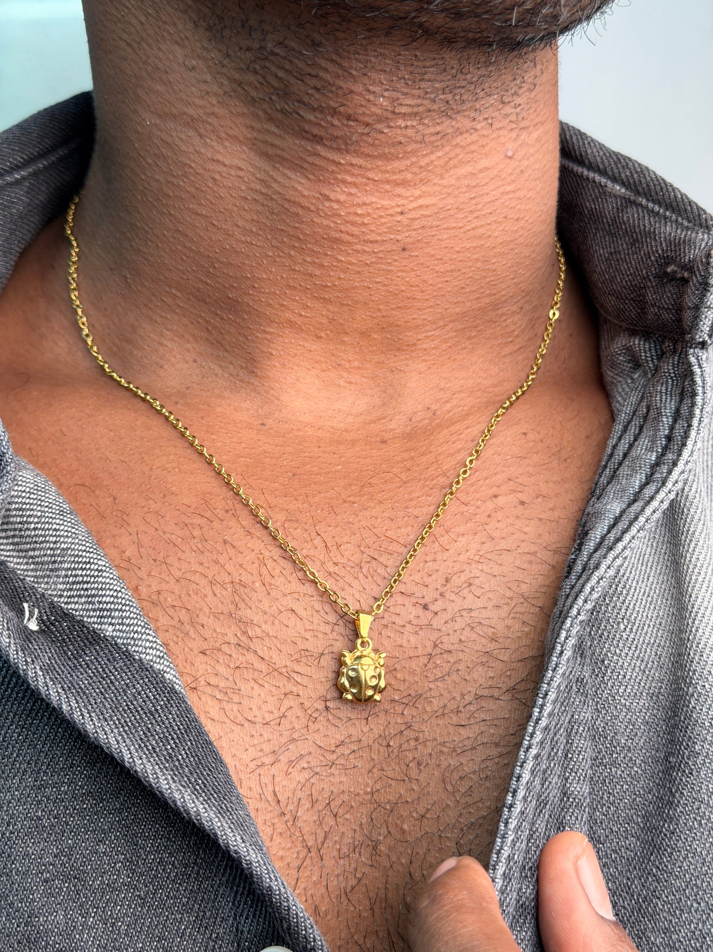 Lady bug 18 k gold plated stainless steel necklace