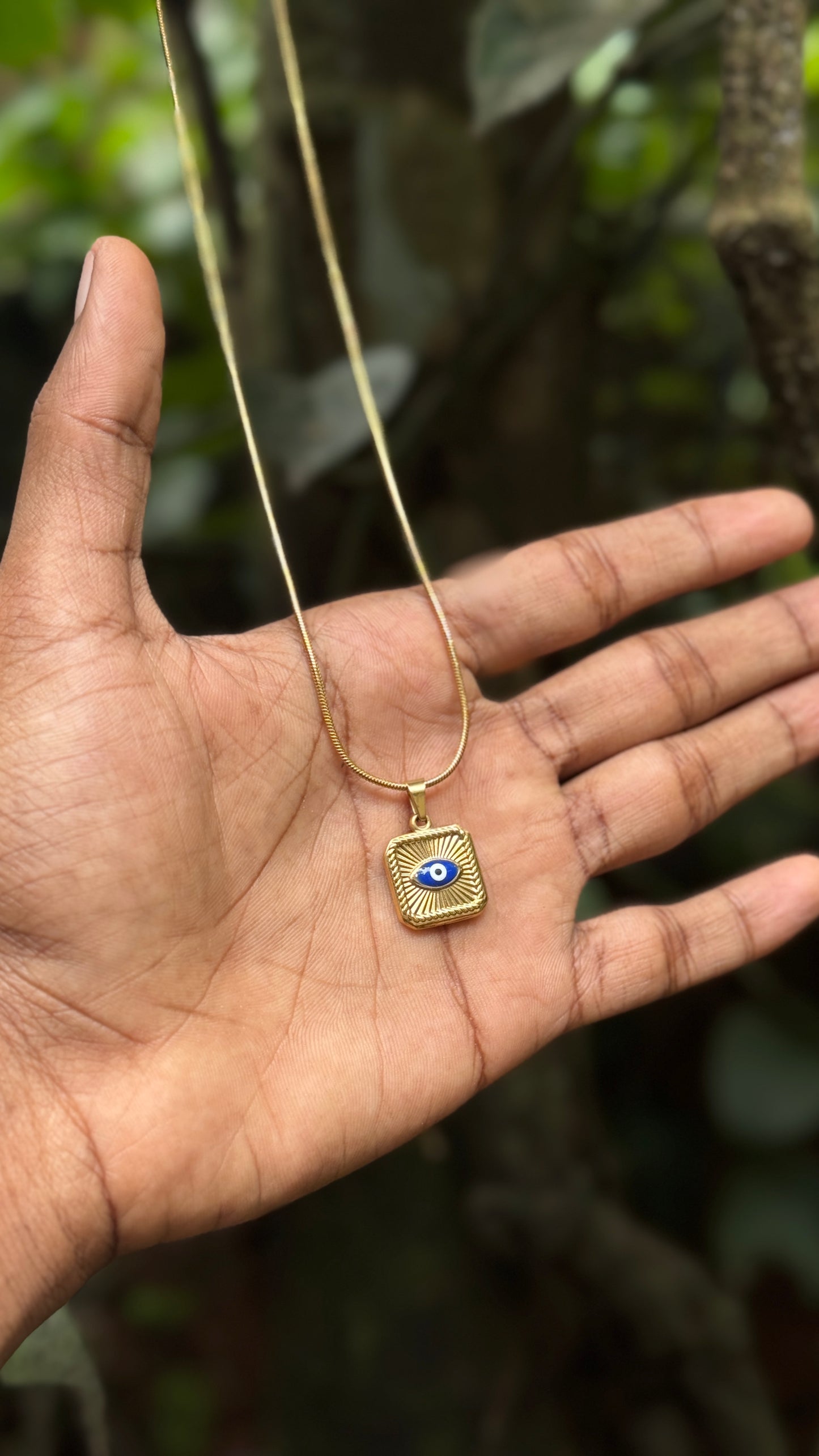 Square evil eye 18k gold plated stainless steel 55 cm necklace
