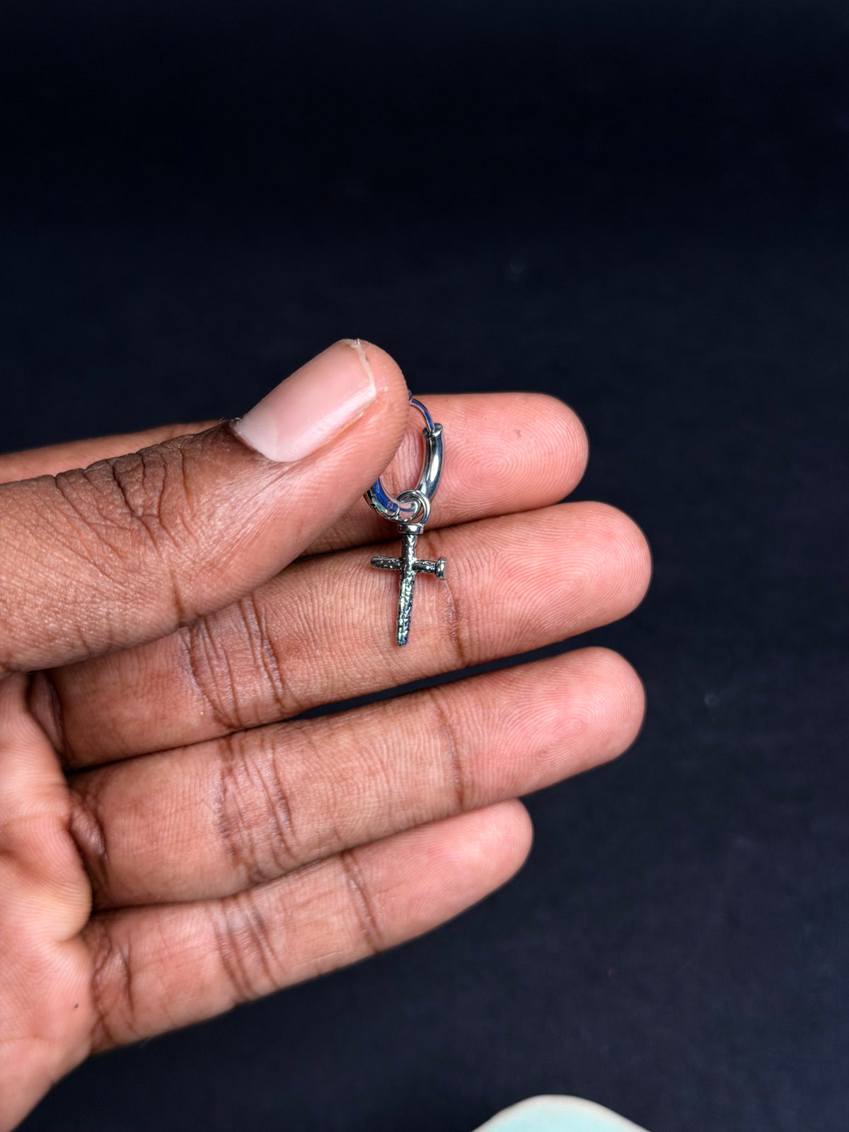 Rugged cross Silver stainless steel Hoop