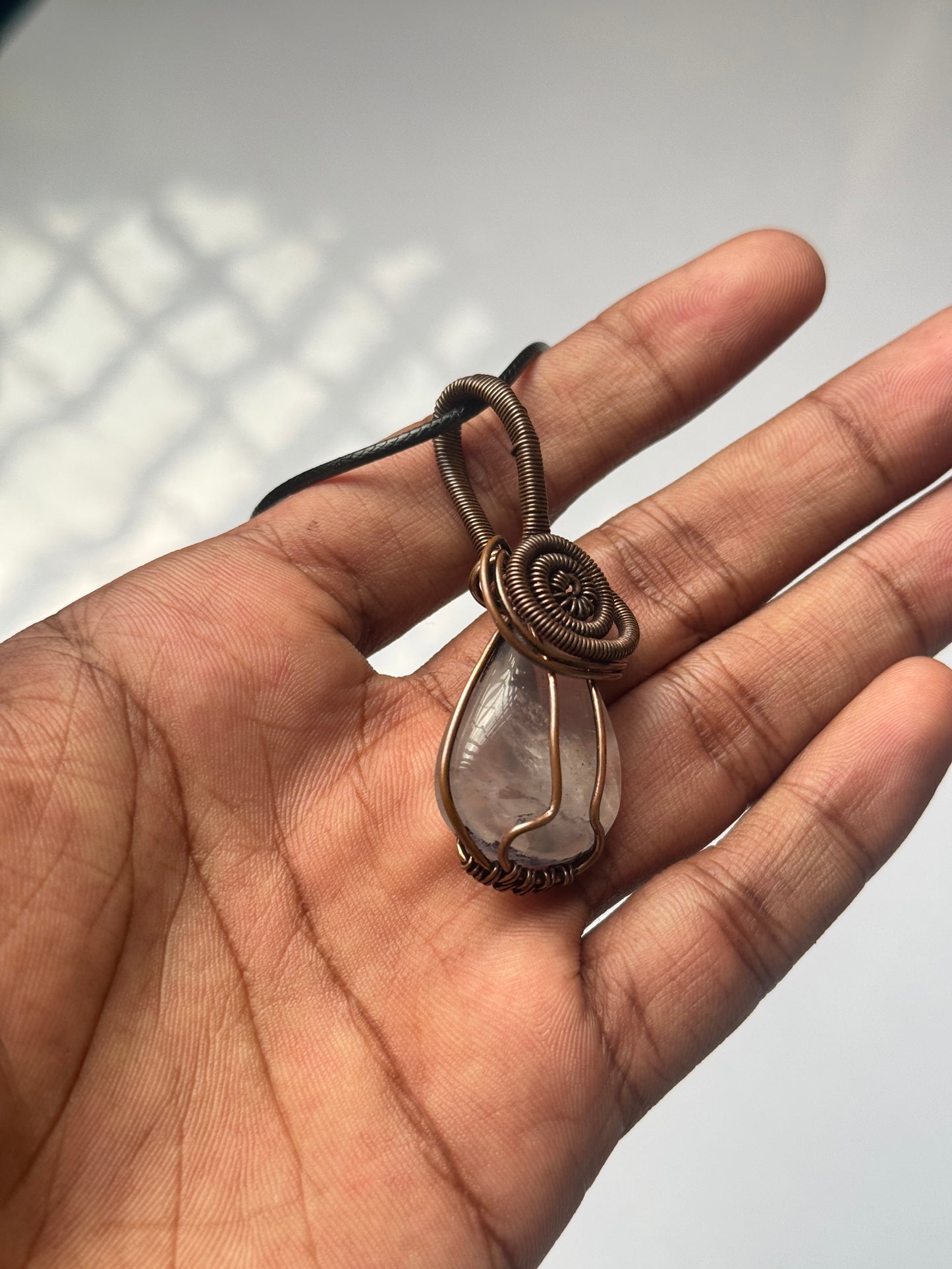 Clear quartz copper wire wrapped necklace