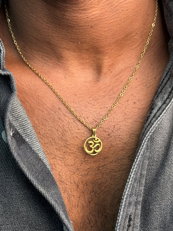 Aum 18 k gold plated stainless steel necklace