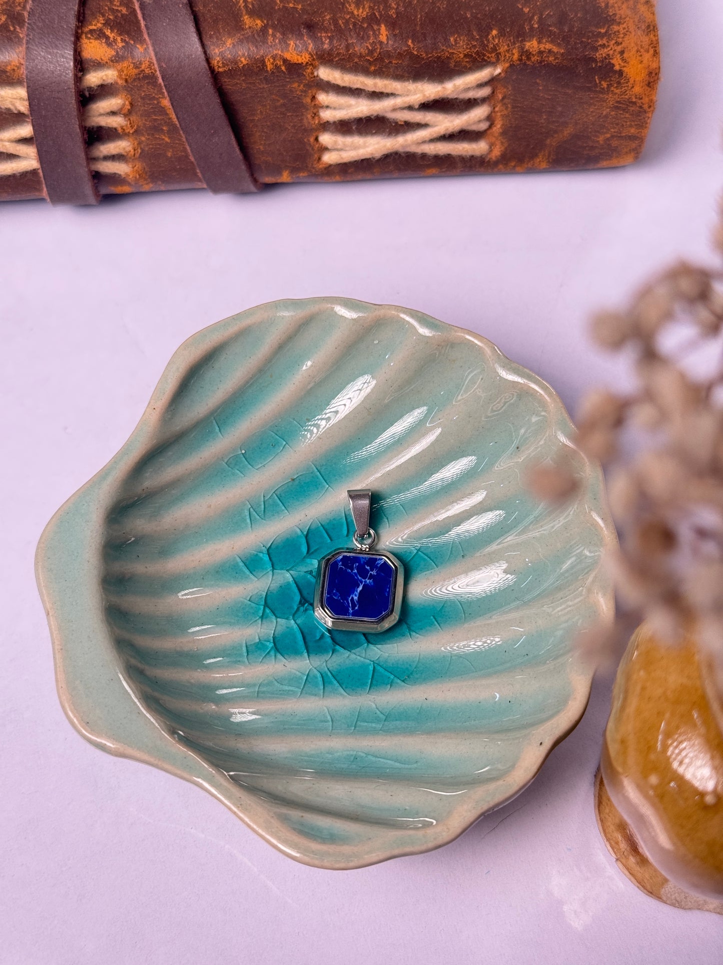 Blue  silver stainless steel pendant