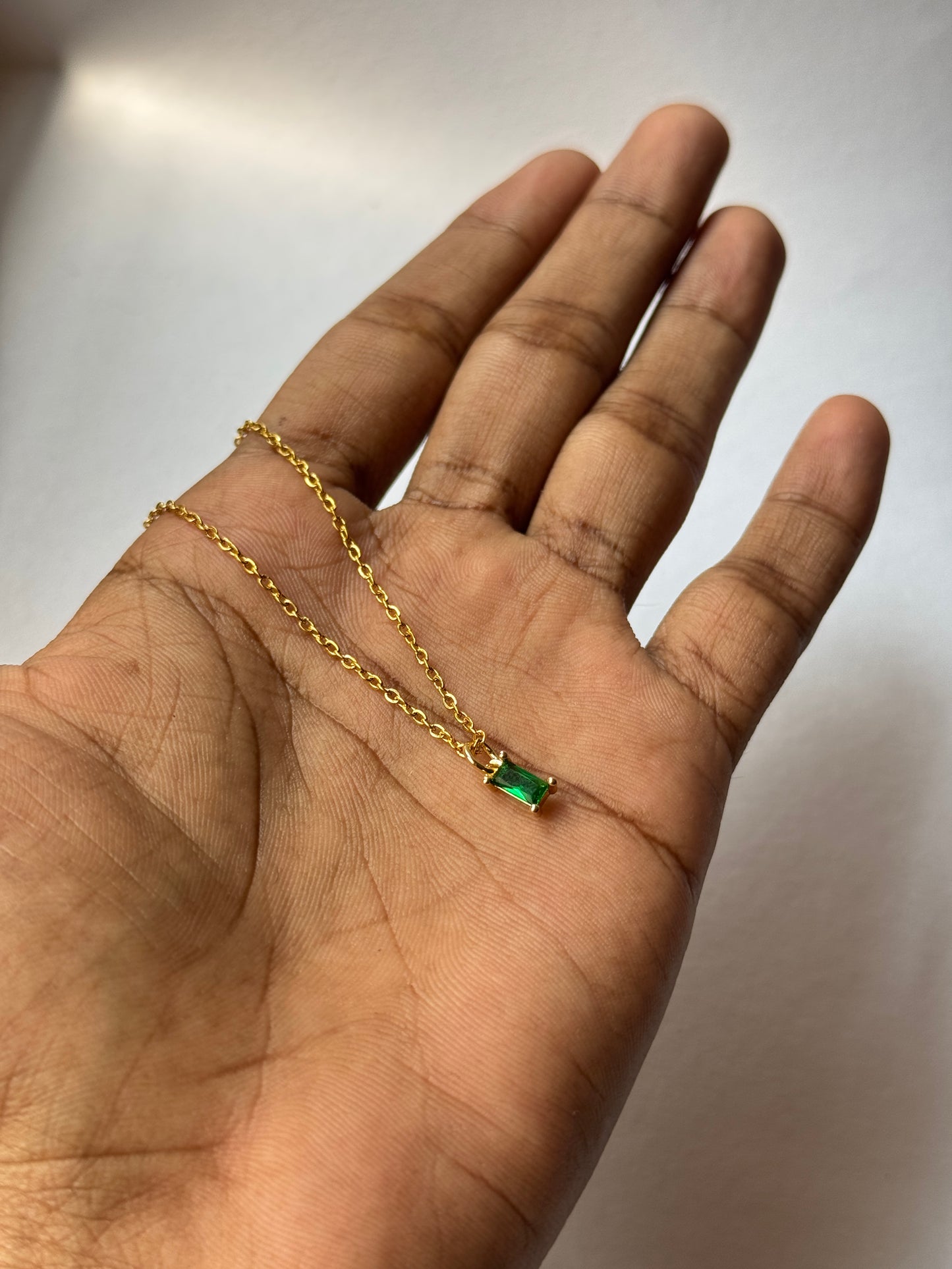 Tiny Emerald stone 18k gold plated stainless steel chain