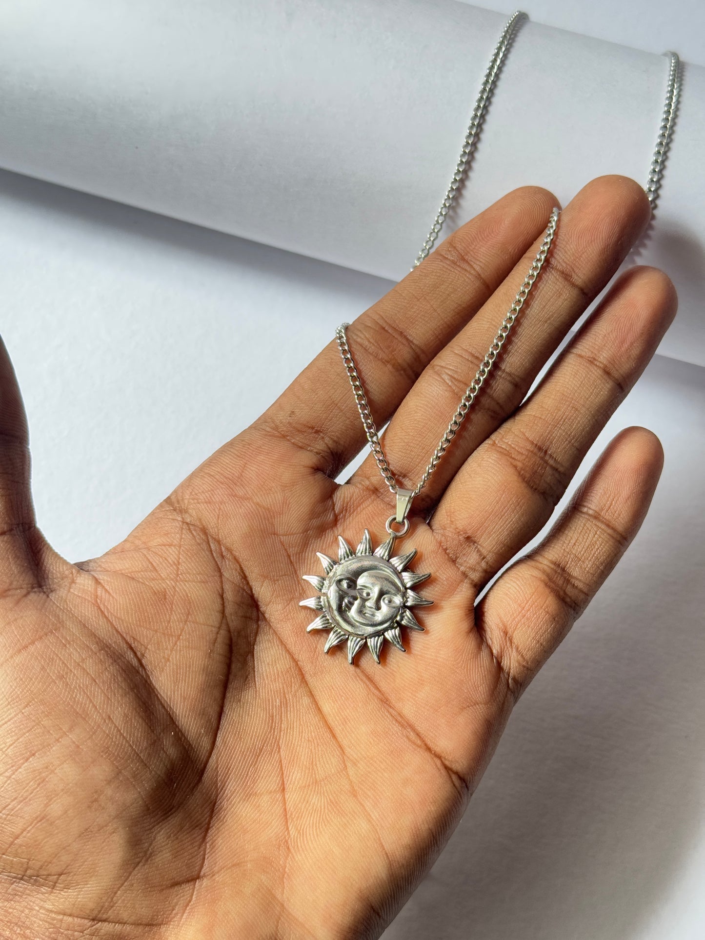 Sun moon round stainless steel chain