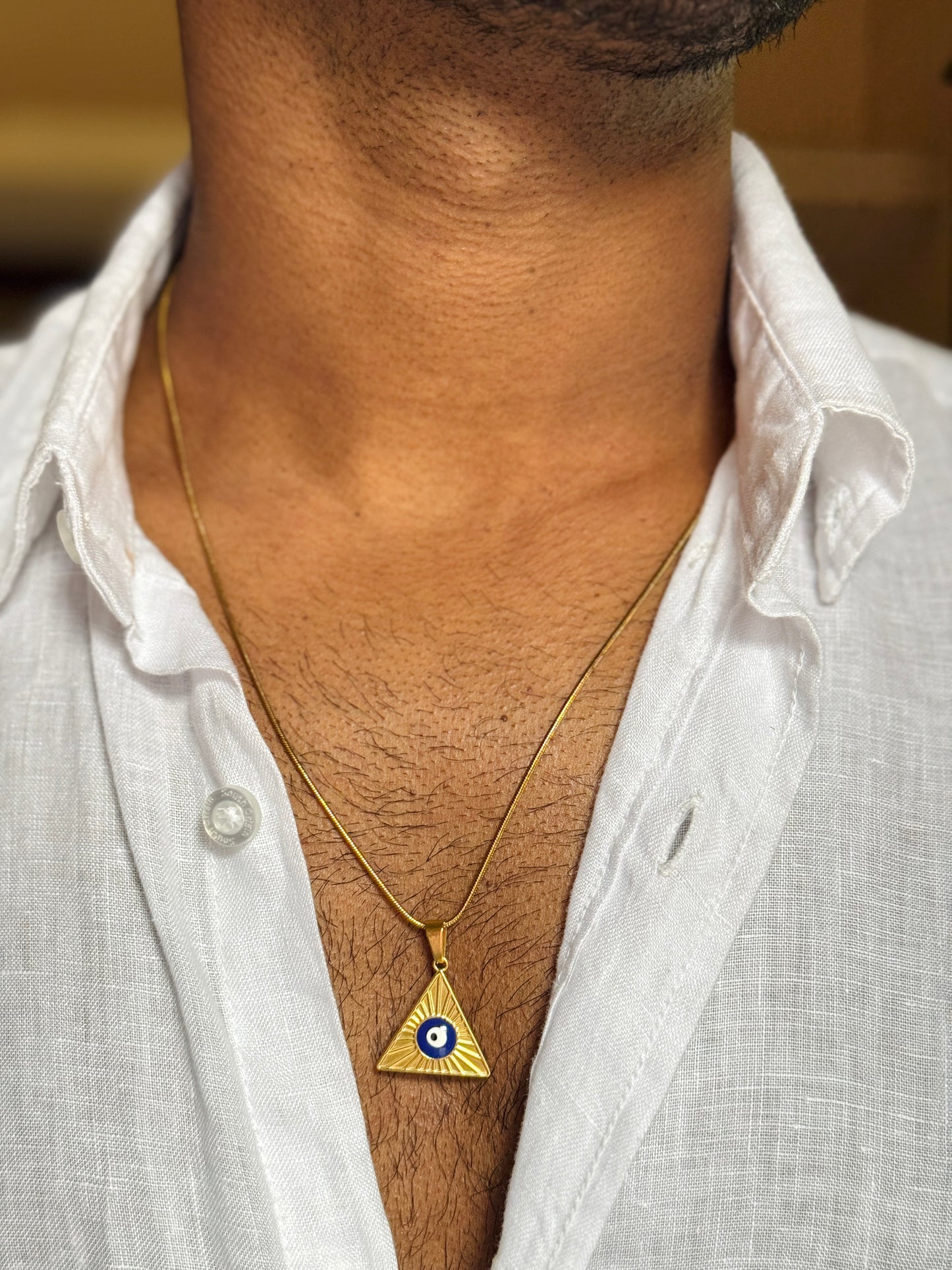 Triangle evil eye 18k gold plated 55 cm stainless steel chain