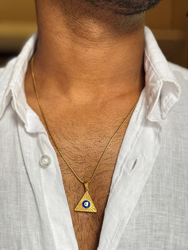 Triangle evil eye 18k gold plated 55 cm stainless steel chain