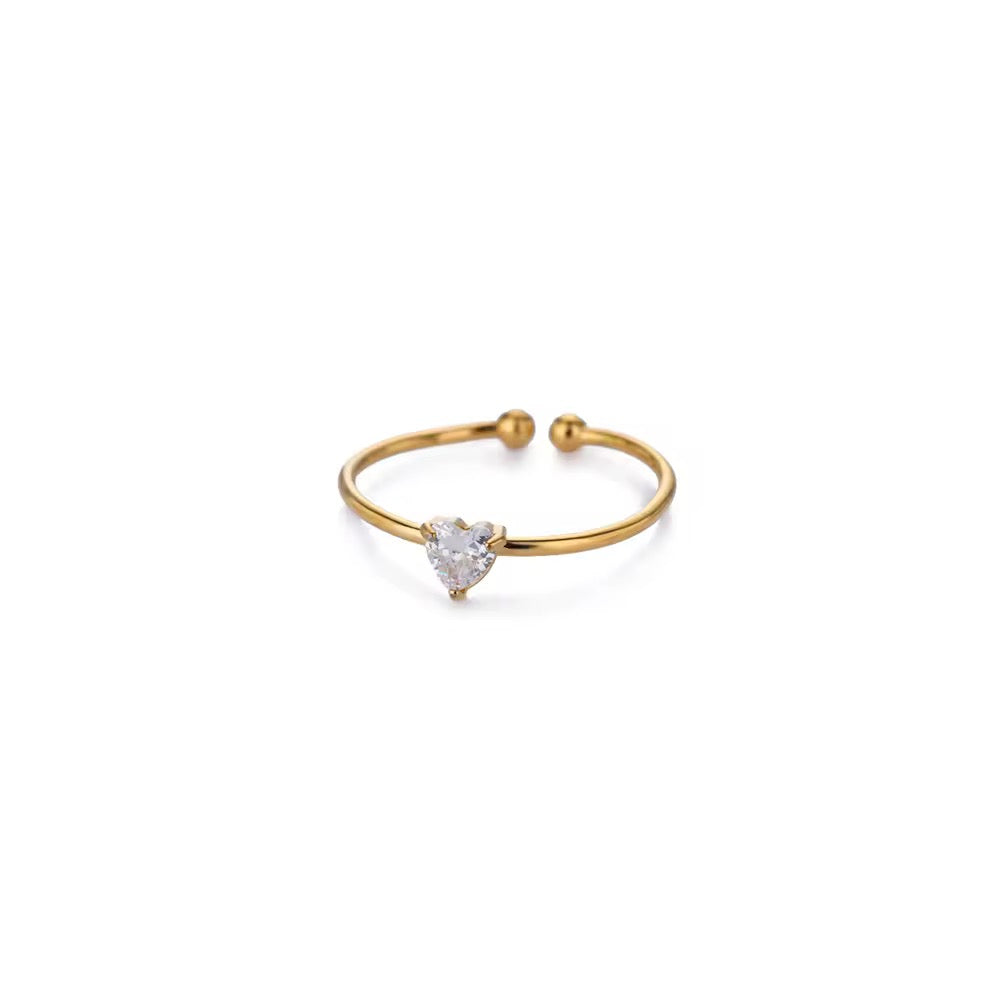 18k gold plated adjustable heart shape white zircon stone ring