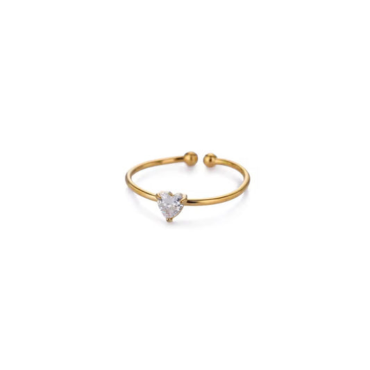 18k gold plated adjustable heart shape white zircon stone ring