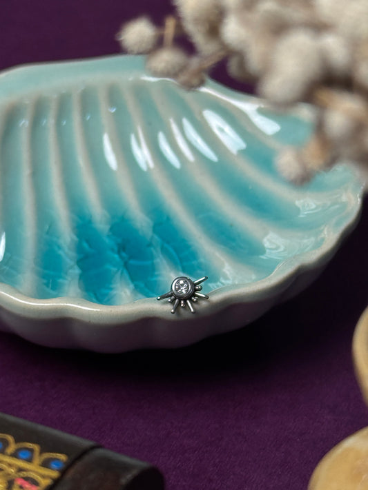 Half Sun white stone minimal stud