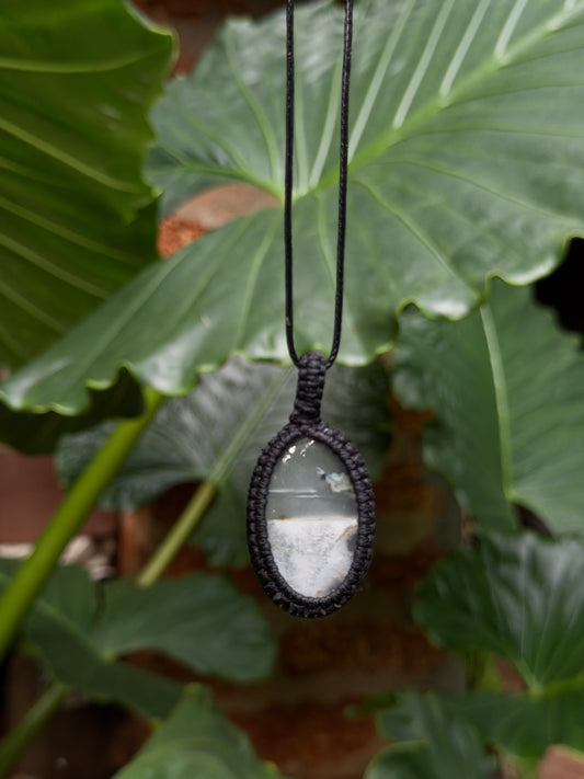 Moss agate macrame stone necklace