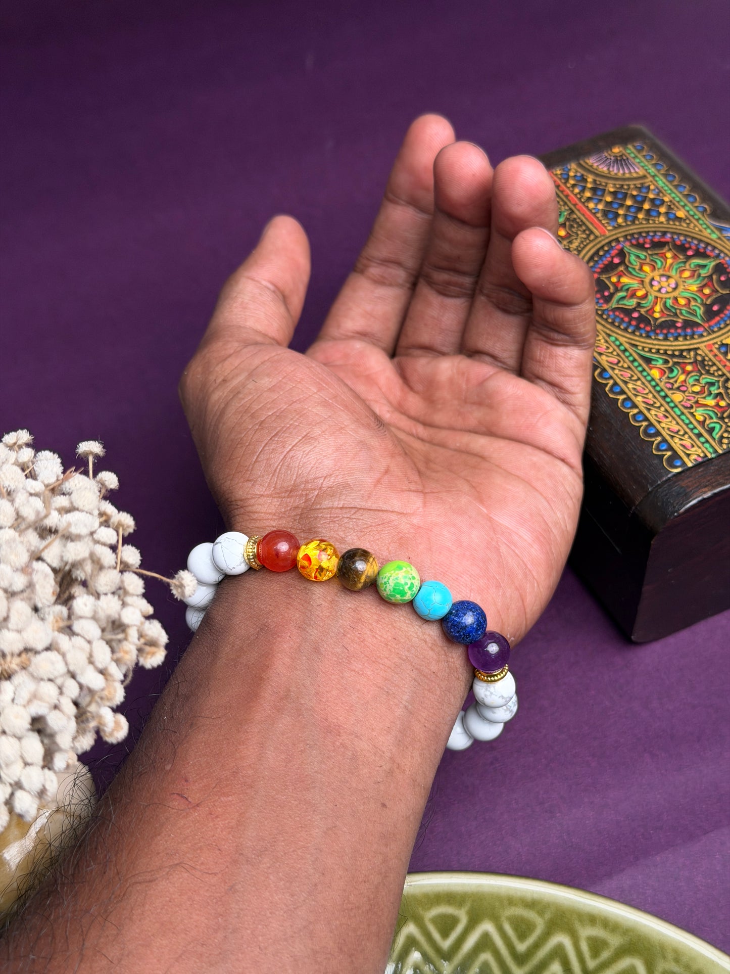 Howlite 7 chakra natural stone bracelet