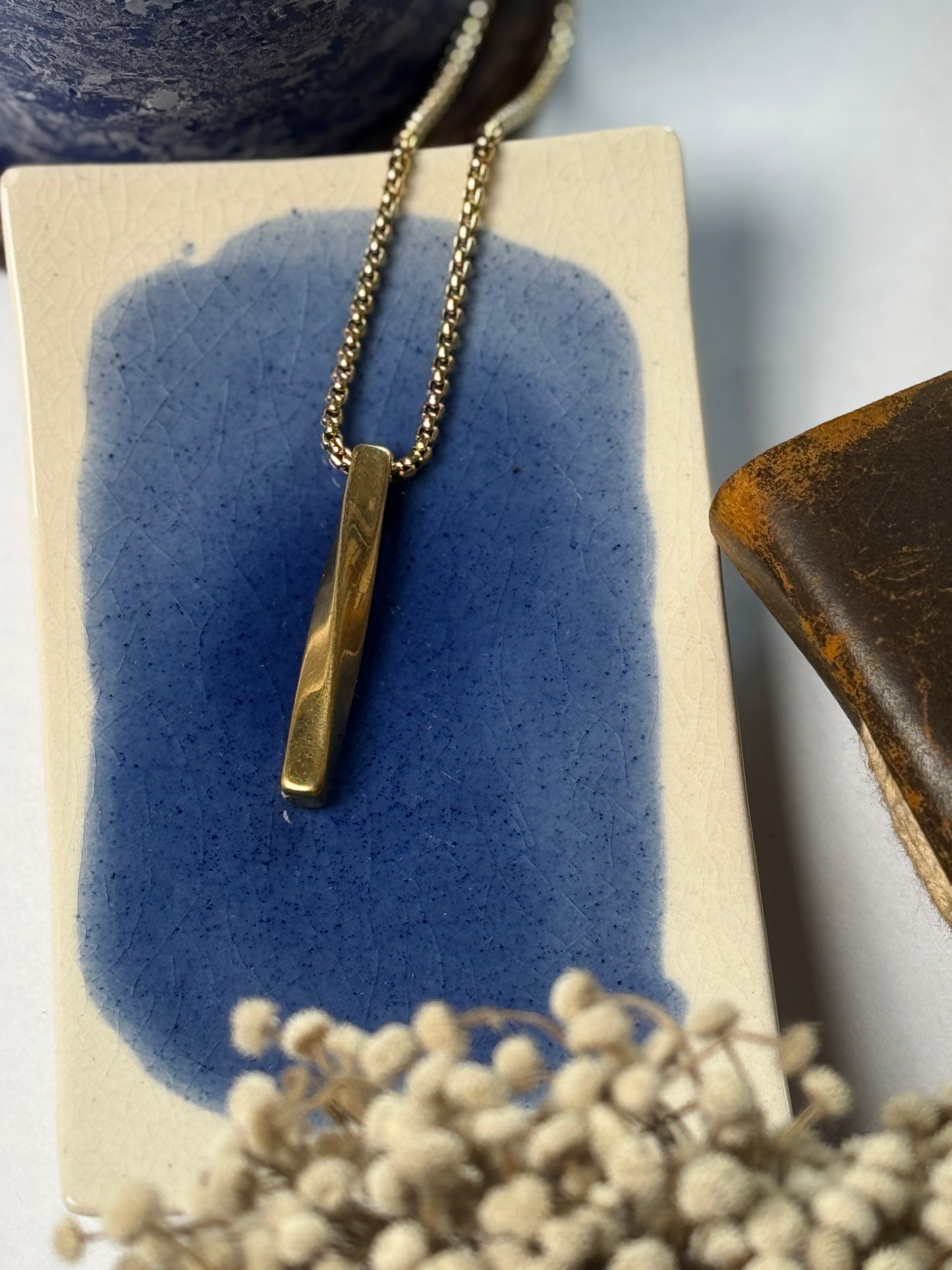 Twisted  cube premium stainless steel 18k gold plated 55cm necklace