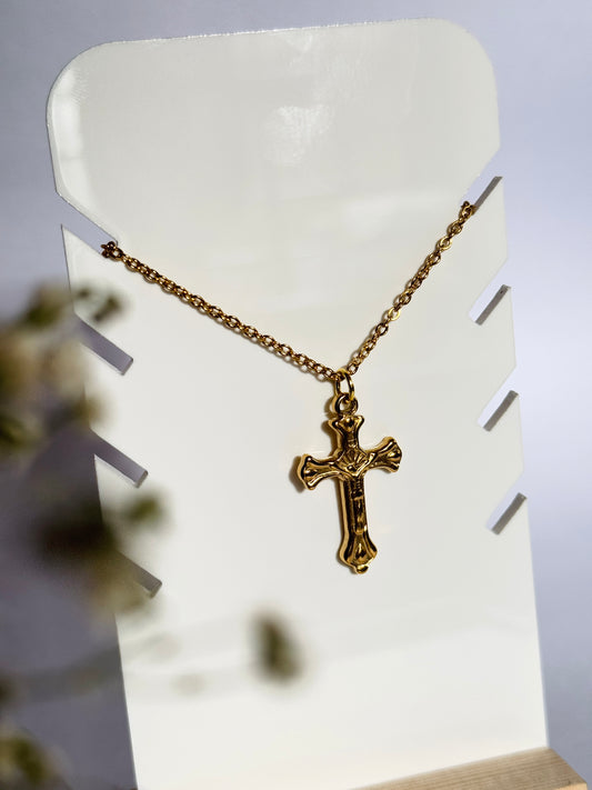 18k gold plated cross stainless steel medium size necklace