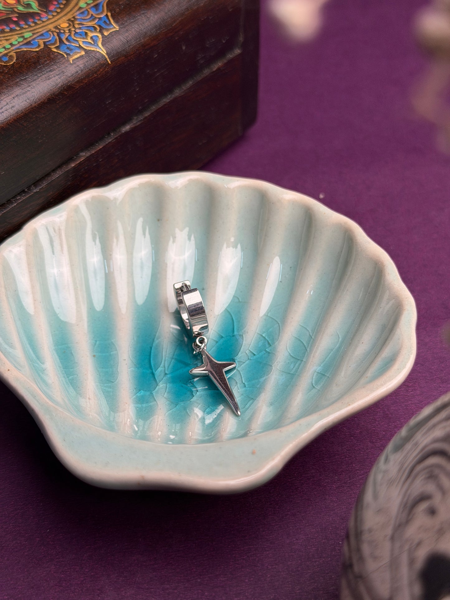 Dagger Cross Drop Huggie Earring