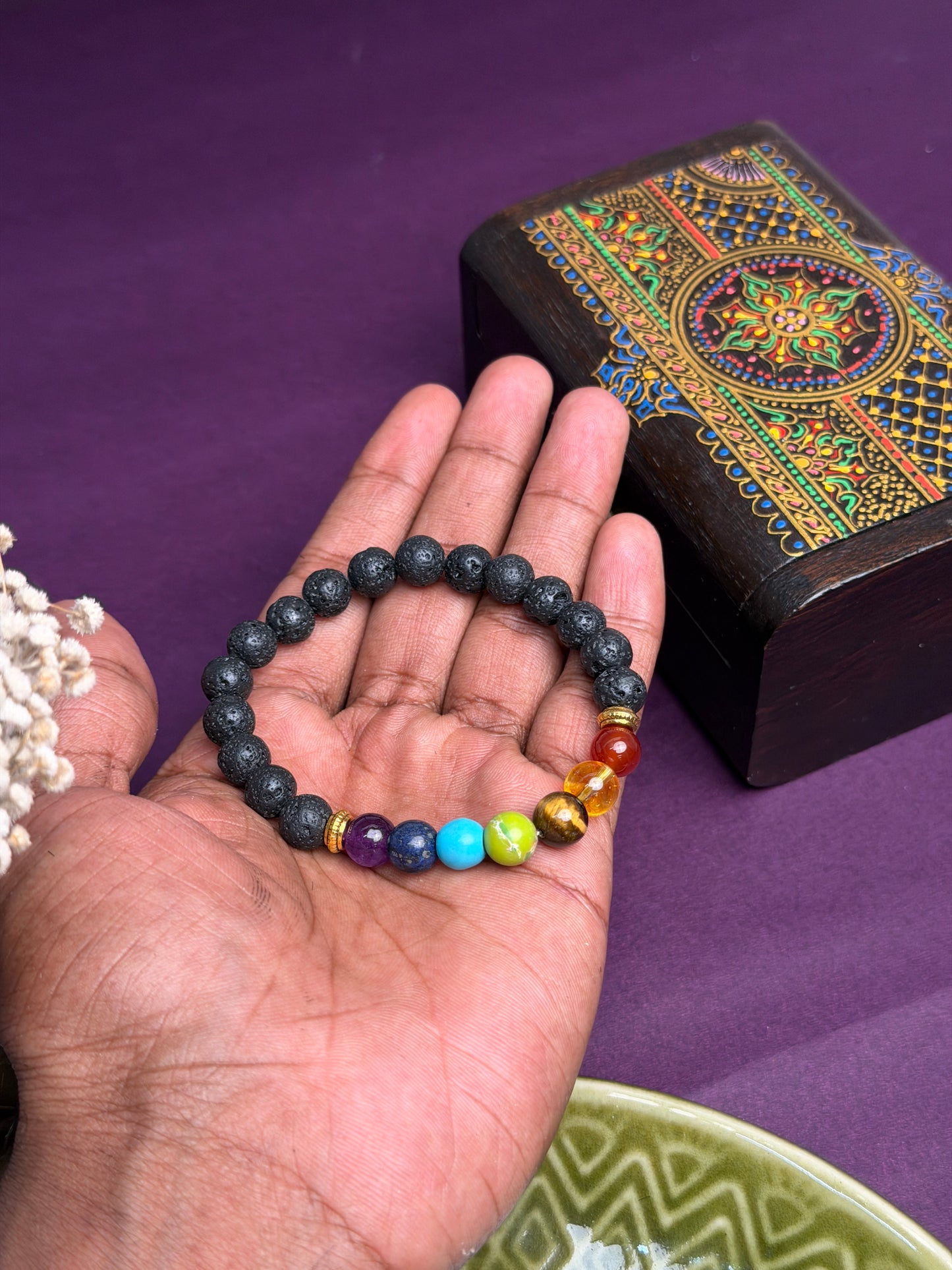7 chakra lava natural stone bracelet