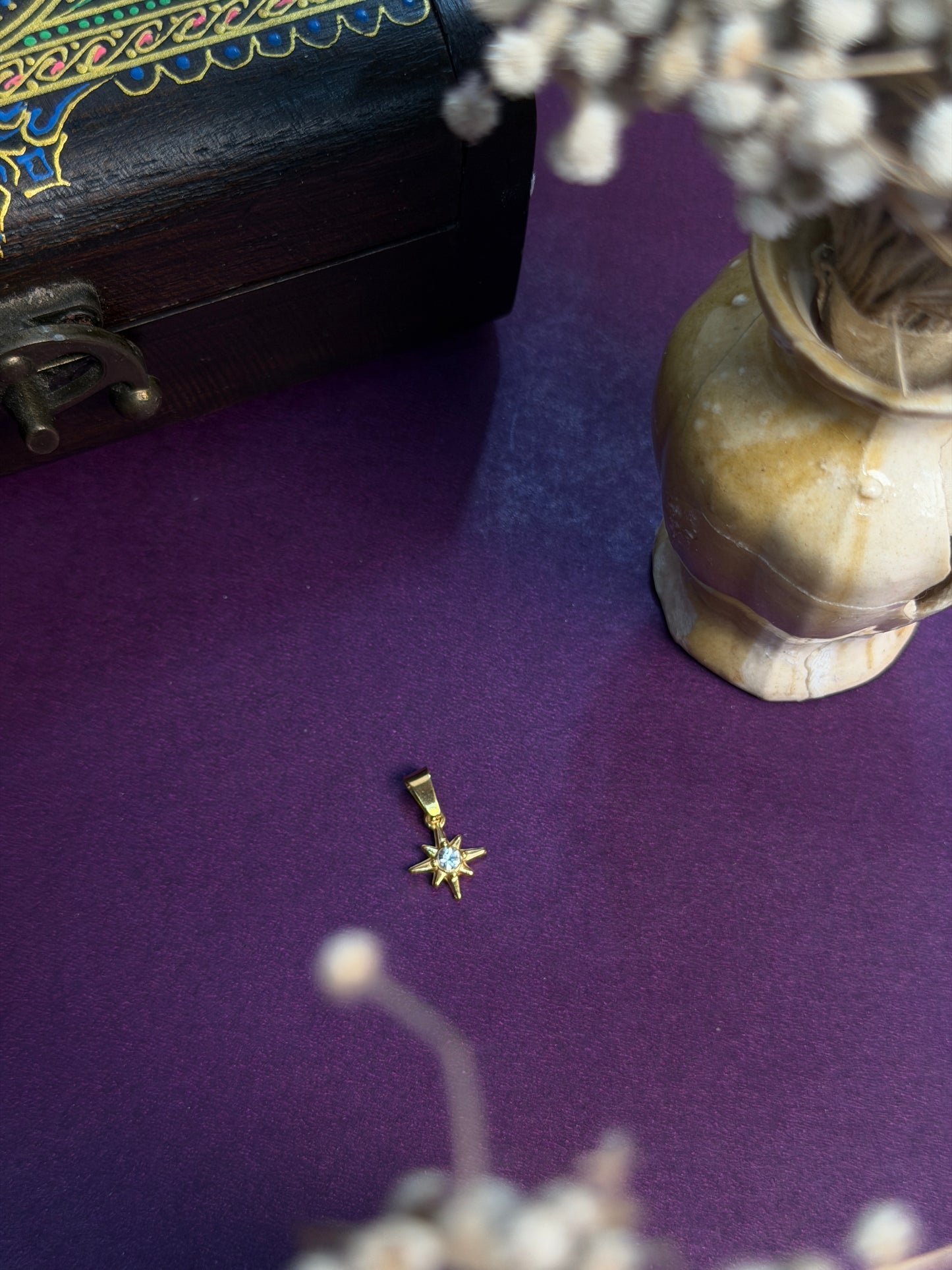 Tiny white stone  18 k gold plated star pendant