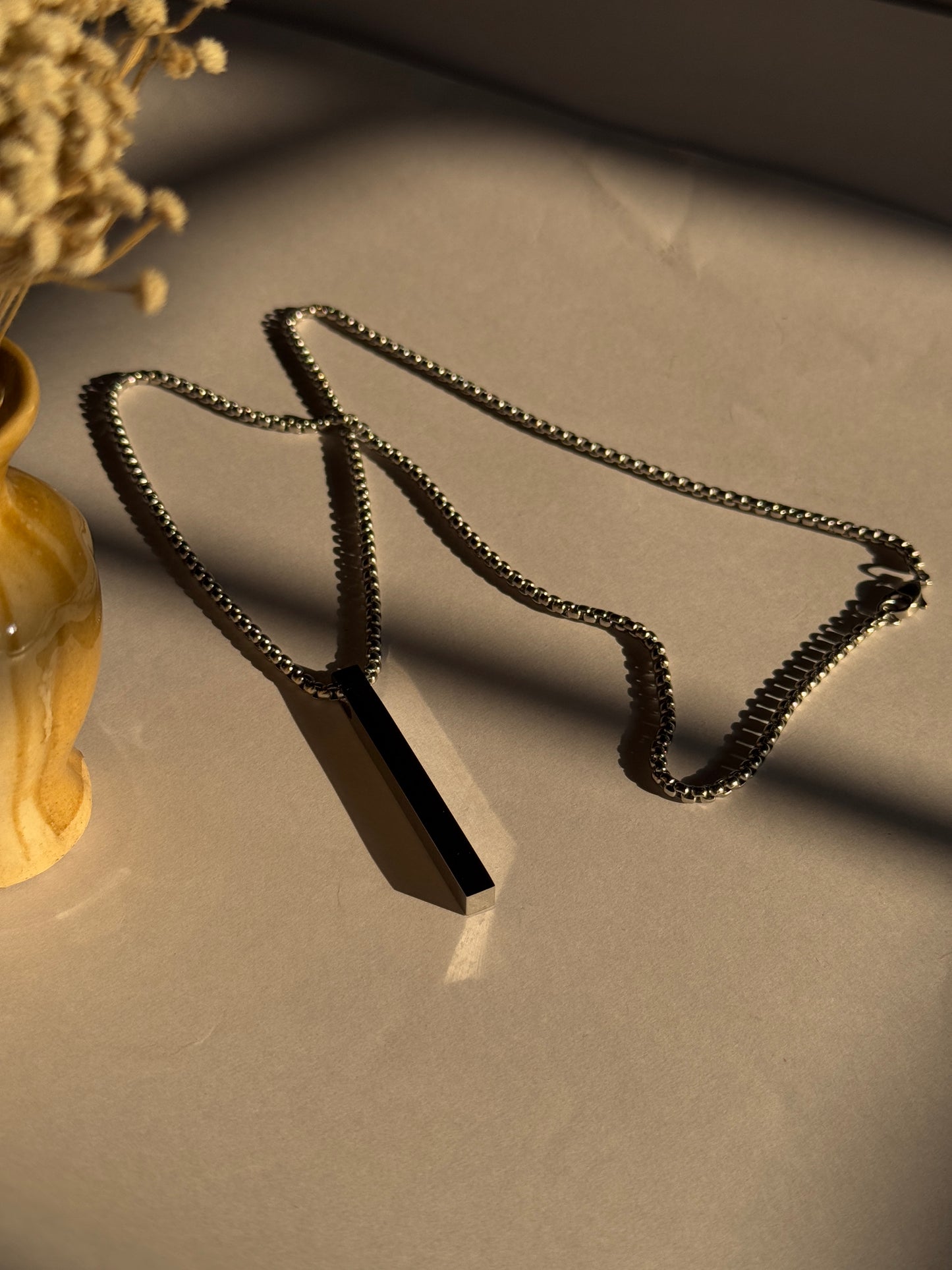 3D vertical bar cuboid Stainless steel silver necklace