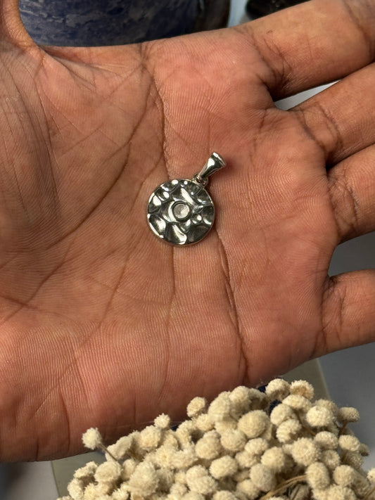 Uneven  round stainless steel silver pendant with hook