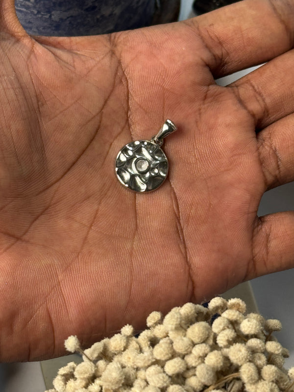 Uneven  round stainless steel silver pendant with hook