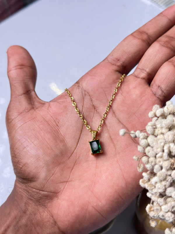 Emerald stone 18k gold plated necklace
