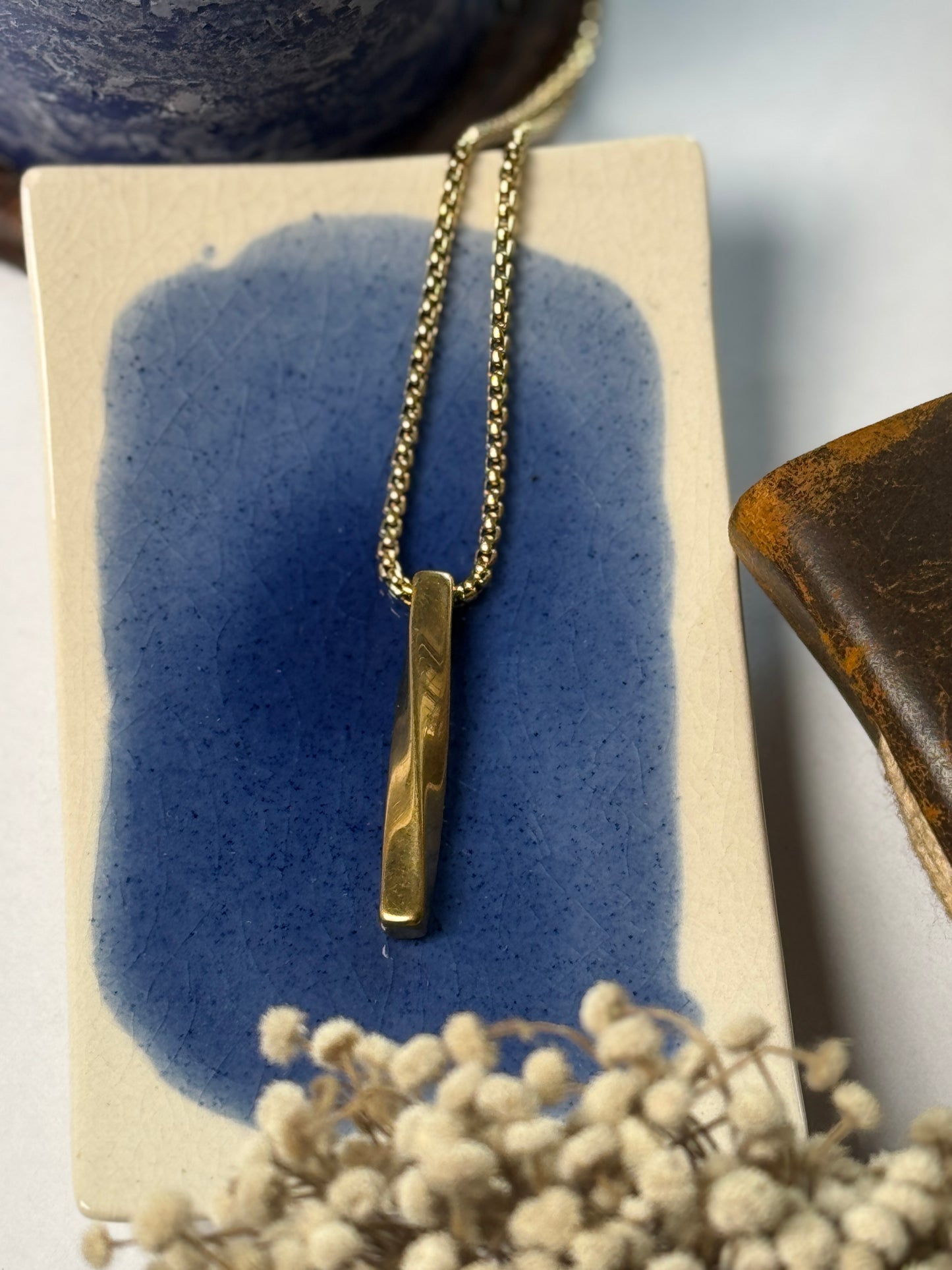 Twisted  cube premium stainless steel 18k gold plated 55cm necklace