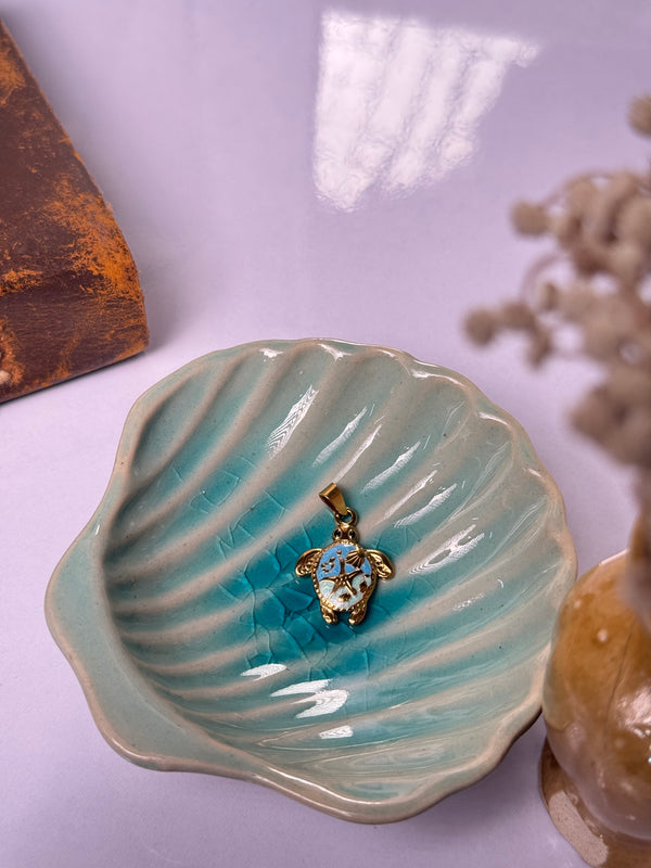 Turtle in ocean theme stainless steel golden pendant with hook (18k gold-plated )