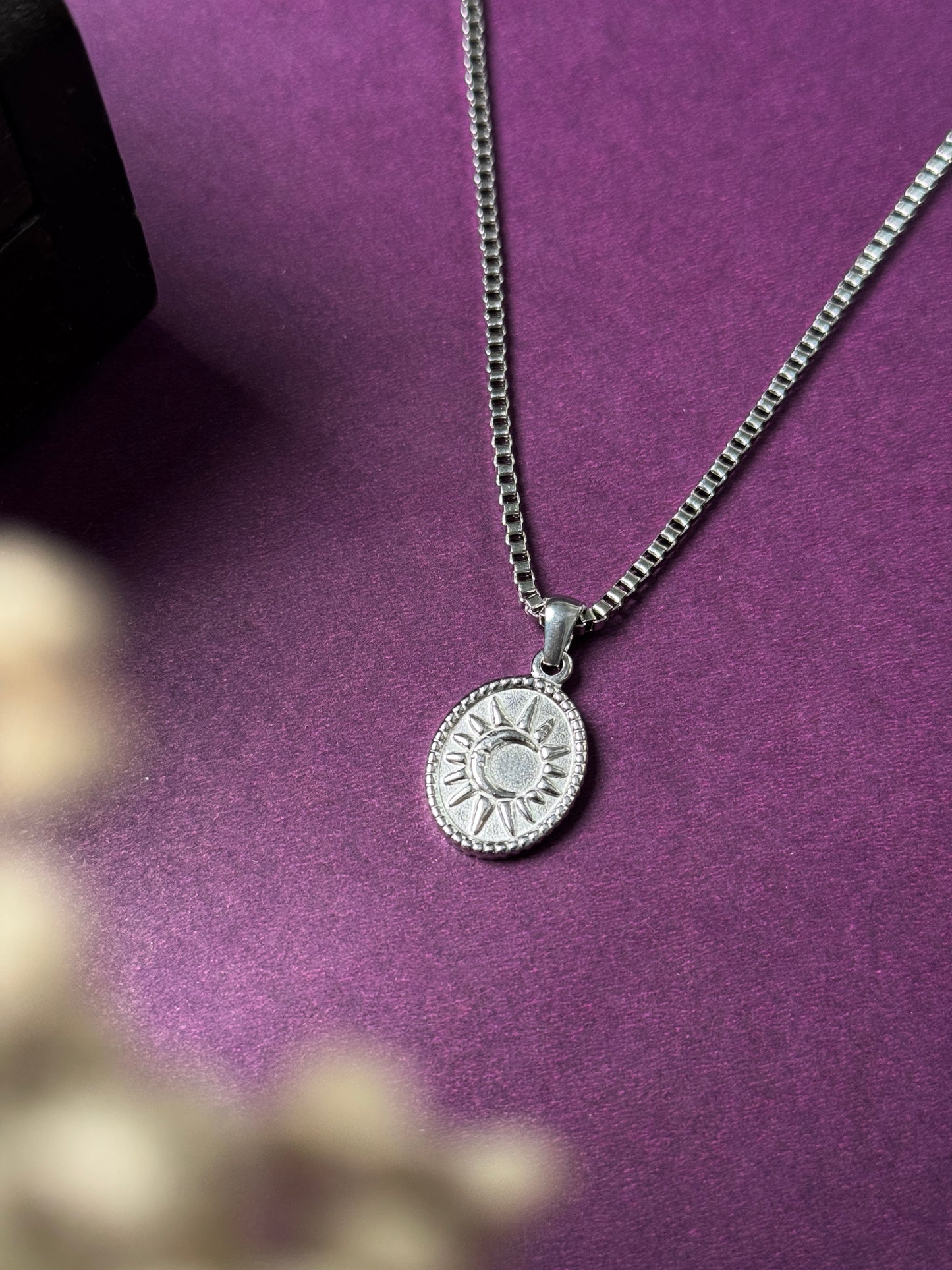 Sun moon oval shape stainless steel necklace