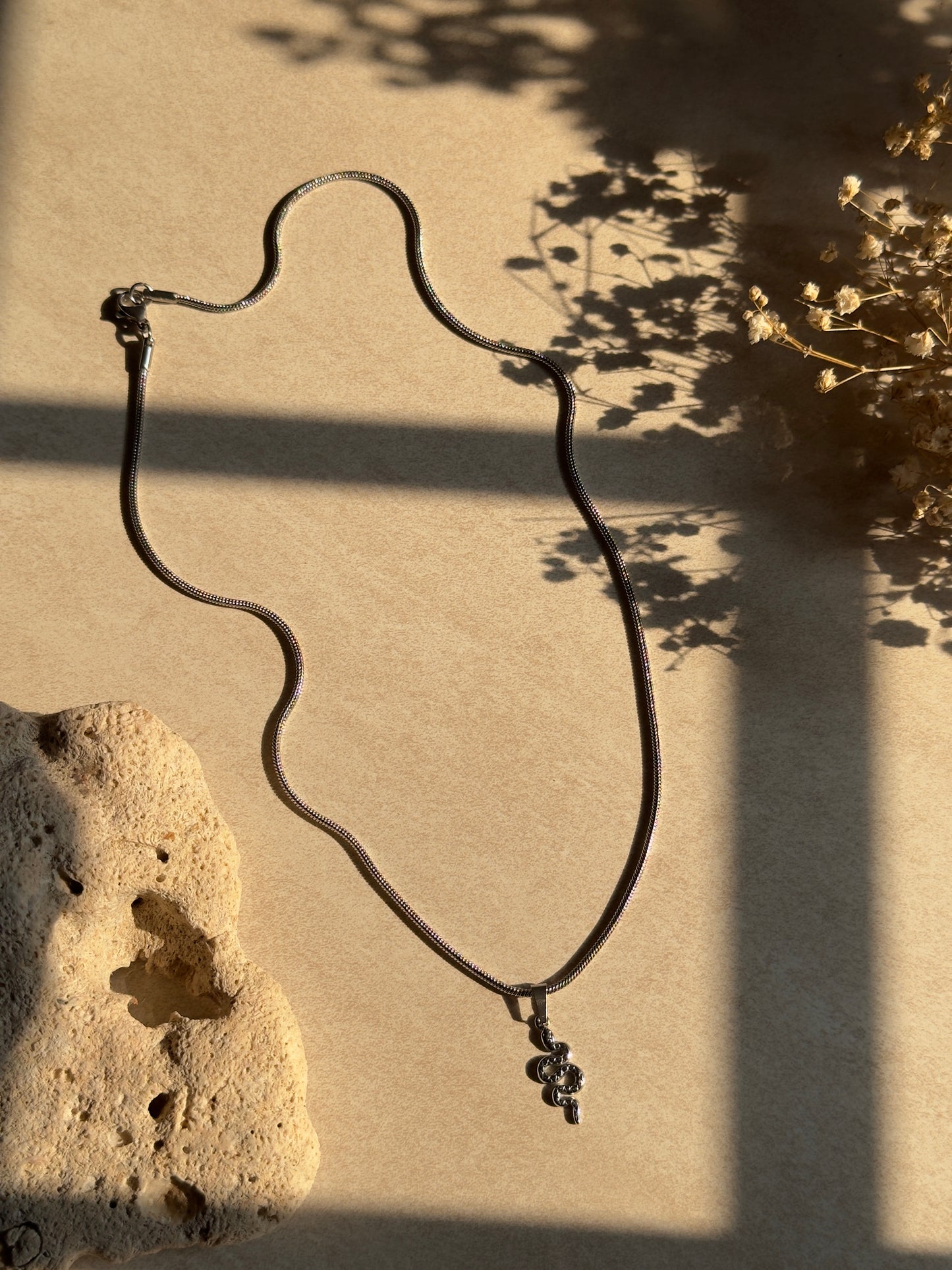 Minimal Snake pendant  stainless steel silver necklace  45 cm fixed size